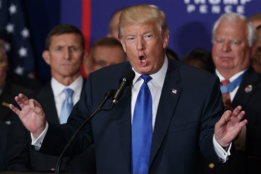 Republican presidential candidate Donald Trump speaks during a campaign event at Trump International Hotel Friday Sept. 16 2016 in Washington