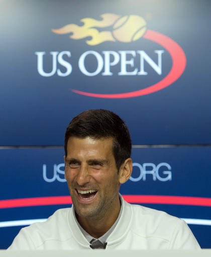 Novak Djokovic of Serbia speaks during a media availability for the U.S. Open tennis tournament at the Billie Jean King National Tennis Center Friday Aug. 26 2016 in New York