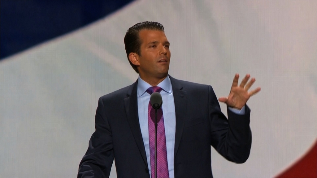 Donald Trump Jr. speaks at the Republican National Convention in Cleveland Ohio on Tuesday