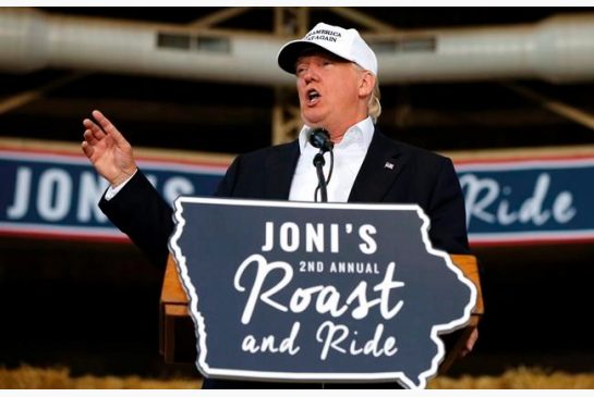 Republican presidential candidate Donald Trump speaks at Joni's Roast and Ride at the Iowa State Fairgrounds in Des Moines Iowa Saturday Aug. 27 2016