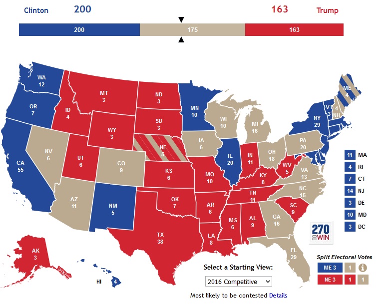 Map of states that are likely to be contested