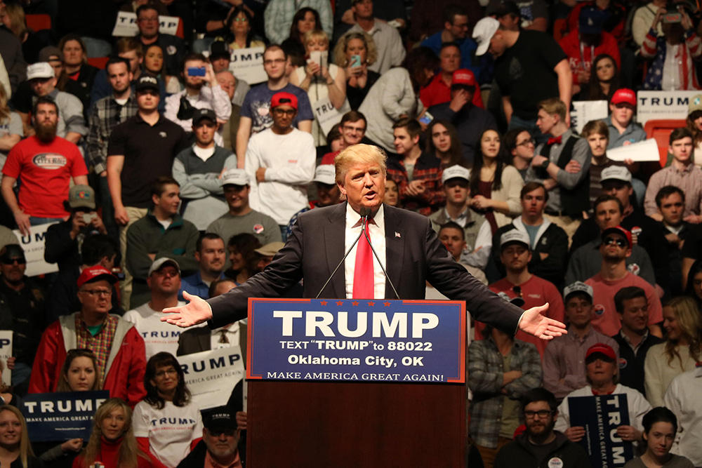 Donald Trump appears at a rally in Oklahoma City