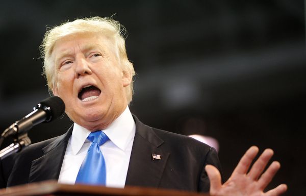 Donald Trump speaks during a campaign event