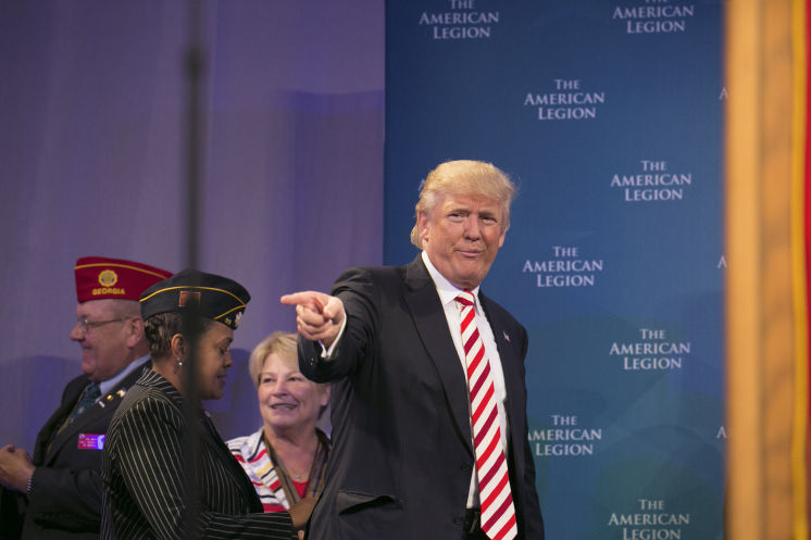 Donald Trump the Republican presidential nominee during a visit to address the American Legion's national convention in Cincinnati on Thursday