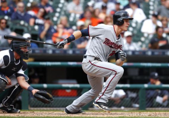 Minnesota Twins Max Kepler singles against the Detroit