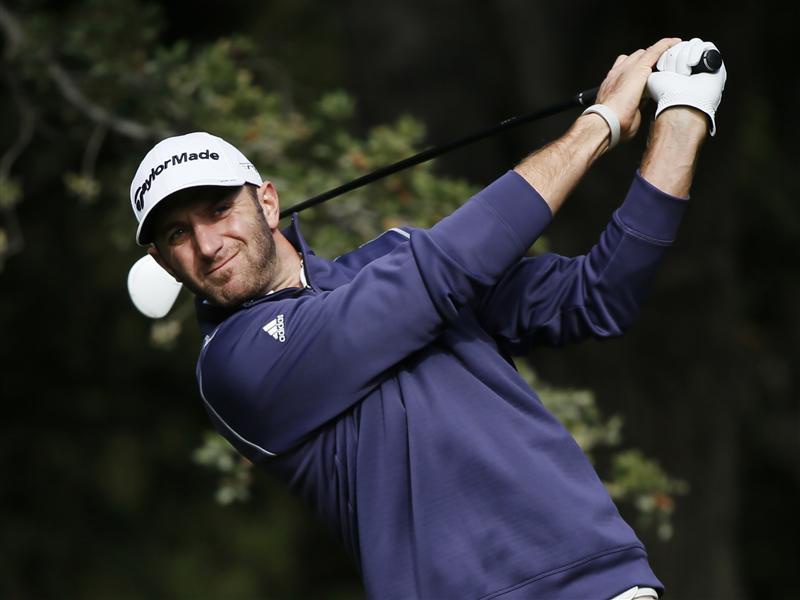 Dustin Johnson tees off on the sixth hole during the Pro Am round of the World Challenge golf tournament in Thousand Oaks California Novem