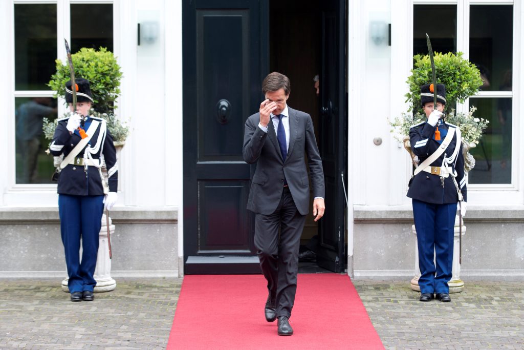 Dutch Prime Minister Mark Rutte waits for Israeli Prime Minister Benjamin Netanyahu in the Hague the Netherlands