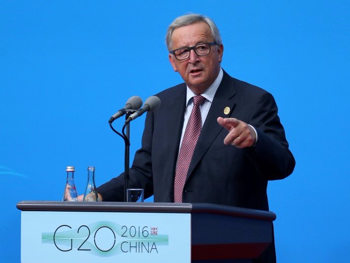 European Commission President Jean Claude Juncker speaks during a press conference ahead of G20 Summit in Hangzhou Zhejiang province China