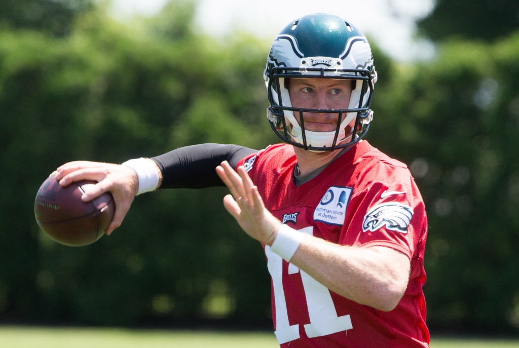 Jun 9 2016 Philadelphia PA USA Philadelphia Eagles quarterback Carson Wentz throws during mini camp at Nova Care Complex. Mandatory Credit Bill Streicher-USA TODAY Sports