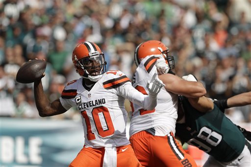 Cleveland Browns Robert Griffin III in action during the second half of an NFL football game against the Philadelphia Eagles Sunday Sept. 11 2016 in Philadelphia