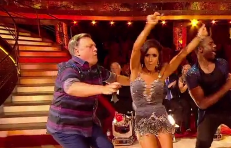 Ed Balls struts his stuff with Katya Jones on the Strictly launch show