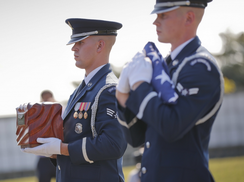 Air Force Honor Guard carry the remains of World War II pilot Elaine Danforth Harmon during burial services Wednesday Sept. 7 2016 at Arlington National Cemetery in Arlington Va. It took an act of Congress but Harmon was finally laid to rest on at A