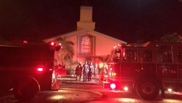 Emergency personnel are seen at the Islamic Center of Fort Pierce which was set on fire in Fort Pierce Florida Sept. 12 2016