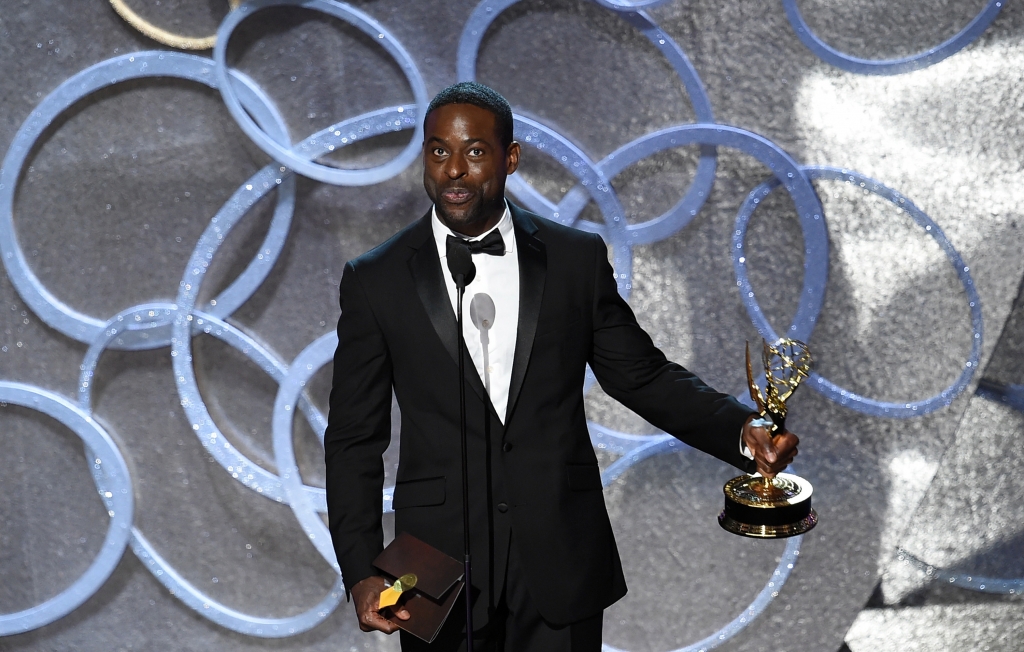 LOS ANGELES CA- SEPTEMBER 18 Actor Sterling K. Brown accepts Outstanding Supporting Actor in a Limited Series or Movie for 'The People v. O.J. Simpson American Crime Story&#039 onstage during the 68th Annual Primetime Emmy Awards at Microsoft T