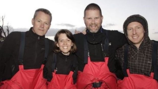 All smiles for the researchers. Left to right Lars Bejder, Mia Kronborg Nielsen, Peter