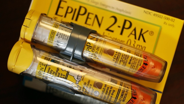 EpiPen dispenses epinephrine through an injection mechanism for people with severe allergies