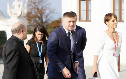 Slovakian Prime Minister Robert Fico center arrives for an EU summit at Bratislava Castle in Bratislava on Friday Sept. 16 2016. An EU summit without the participation of the United Kingdom will kick off on Friday with