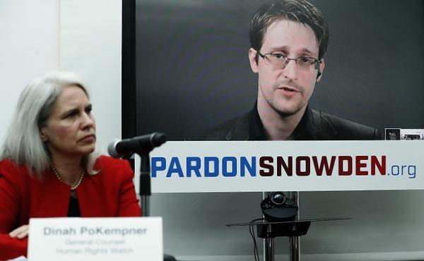 Seeking fair trial Edward Snowden speaking via video link from Moscow recently