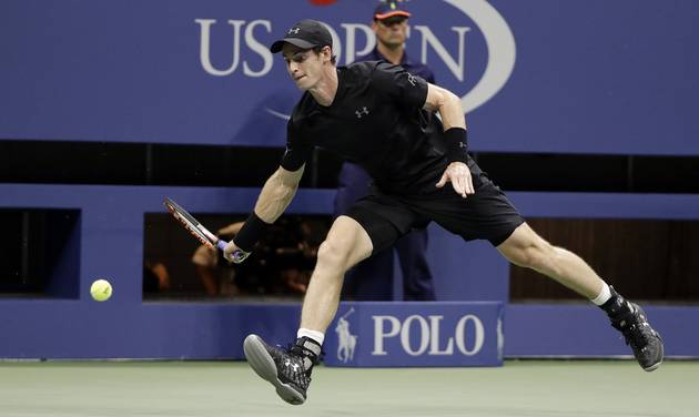 Andy Murray of Britain runs down a shot from Grigor Dimitrov of Bulgaria during the U.S. Open tennis tournament Monday Sept. 5 2016 in New York