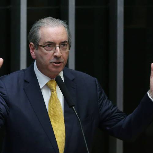 President of the Chamber of Deputies Eduardo Cunha speaks during the presentation of his defense in the Chamber of Deputies in Brasilia Brazil Monday Sept. 12 2016. Prosecutors accuse Cunha of corruption and money launder