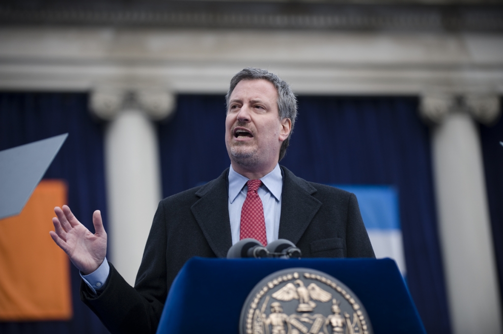 Bill de Blasio speaks at his inauguration