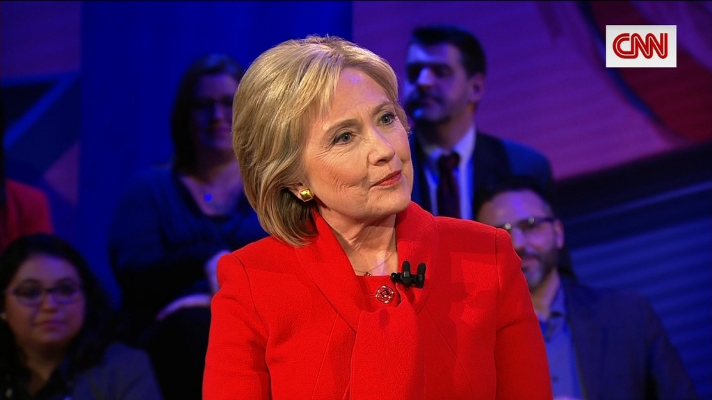 Hillary Clinton at the CNN Democratic Town Hall on Monday January 25.
Credit	CNN