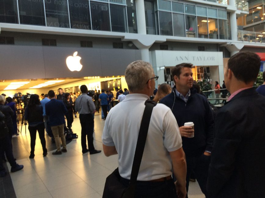 Customers lined up on Friday to buy a new iPhone 7 at the Eaton Centre Apple store