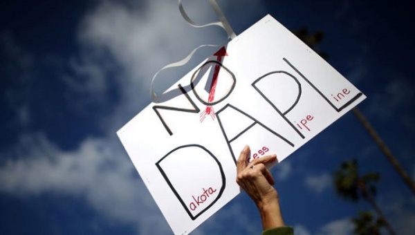 Protesters demonstrate against the Dakota Access oil pipeline near the Standing Rock Sioux reservation in Los Angeles California Sept. 13 2016