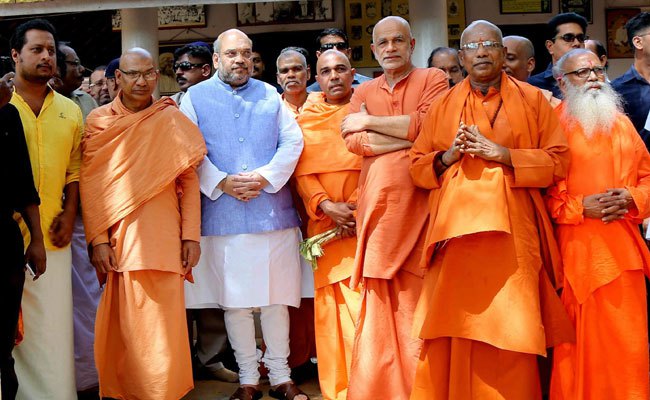 BJP national president Amit Shah during a visit to the Sivagiri Mutt at Varkala Kerala. Credit PTI