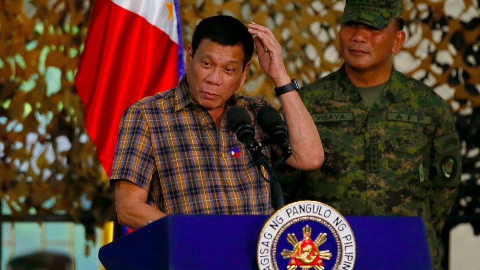 Filipino President Rodrigo Duterte addresses soldiers on Aug. 24