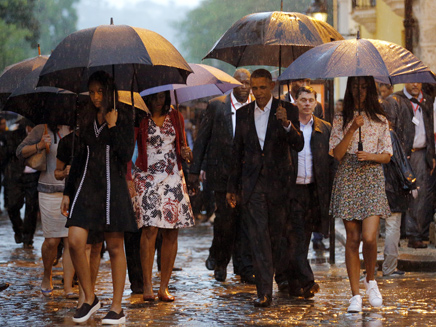 President Obama and his family during his visit to Cuba