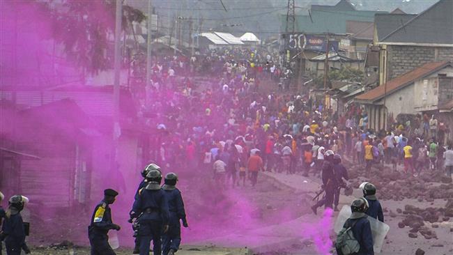 Flares are launched by police during a demonstration in Goma eastern Democratic Republic of the Congo