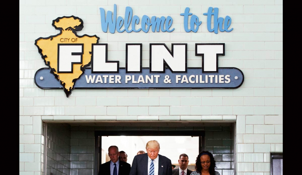 Republican presidential candidate Donald Trump tours the Flint Water Plant and Facilities Wednesday Sept. 14 2016 in Flint Michigan