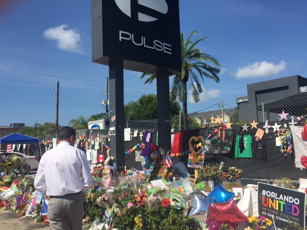 Florida Gov. Daniel Malloy visits the site of June's shooting at Pulse nightclub