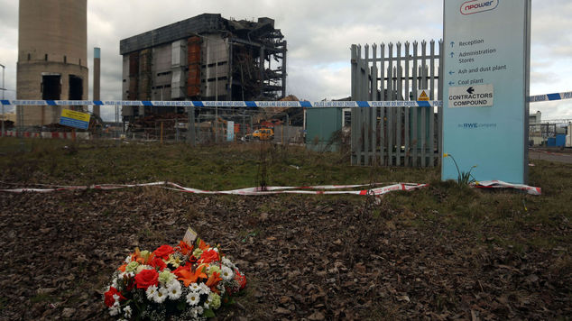 Flowers at the scene at Didcot power station in Oxfordshire