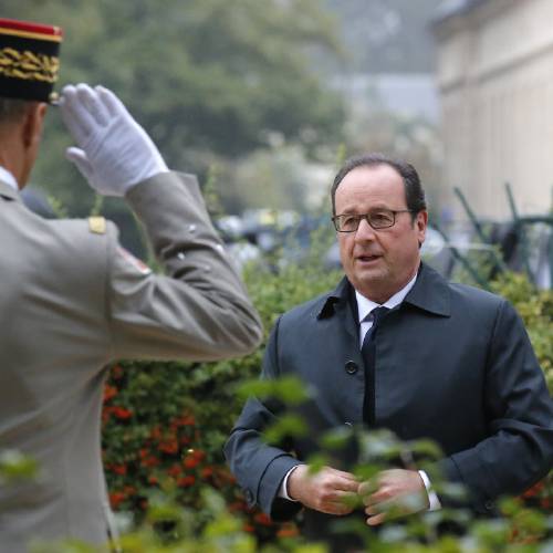 Francois Hollande arrives to a ceremony for victims of terrorism in Paris Monday Sept.19 2016. Hollande presides over a national ceremony to pay tribute to victims of terrorist attacks including that targeting Nice on Bastille D