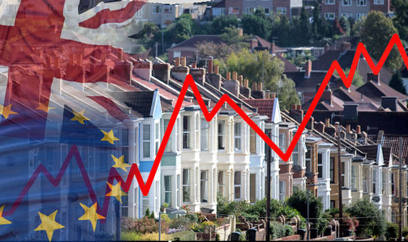 EU and UK flags  houses