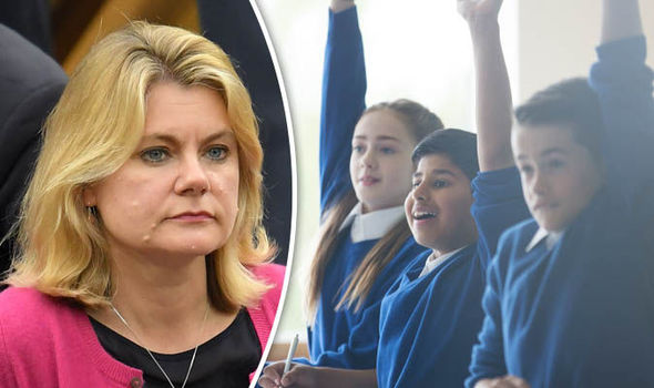 Justine Greening  pupils at school