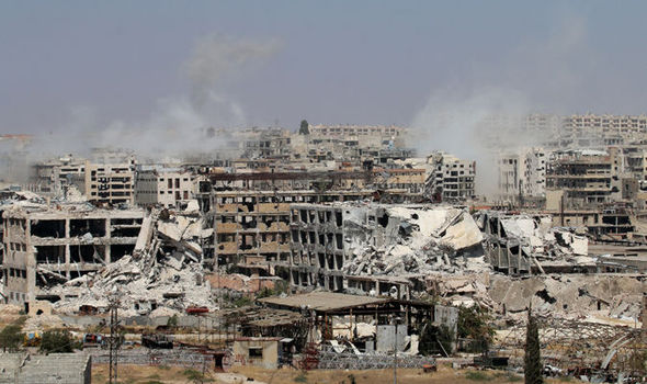 GETTYThe trucks were hit after delivering supplies to war-torn Aleppo