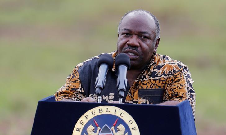 Gabon's President Ali Bongo Ondimba addresses the media at Nairobi National Park near Nairobi Kenya