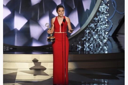 Tatiana Maslany accepts the award for outstanding lead actress in a drama series for “Orphan Black” at the 68th Primetime Emmy Awards on Sunday Sept. 18 2016 at the Microsoft Theater in Los Angeles