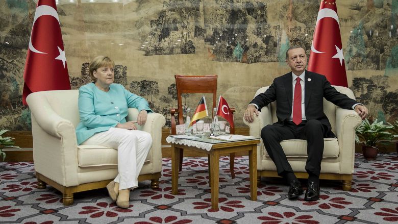 German Chancellor Angela Merkel meets Turkish President Tayyip Erdogan during the G20 Summit in Hangzhou Zhejiang province China