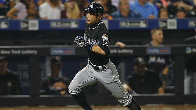 Getty Images Ichiro Suzuki scored two of Miami's runs on Thursday