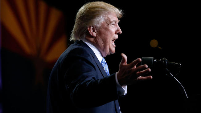 Getty Images Republican presidential nominee Donald Trump speaks during a campaign rally on Aug. 31 2016 in Phoenix Arizona