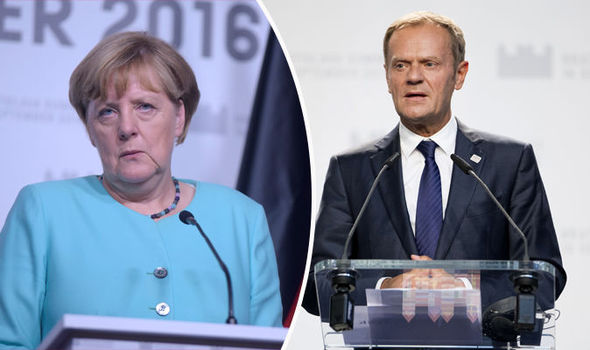 GettyDonald Tusk did not hold back about Angela Merkel's migrant policy