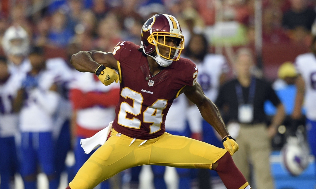 Washington Redskins defensive back Josh Norman reacts after a play during the first half of an NFL preseason football game against the Buffalo Bills Friday Aug. 26 2016 in Landover Md. ORG XMIT FDX10