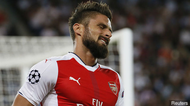 Arsenal's Olivier Giroud reacts