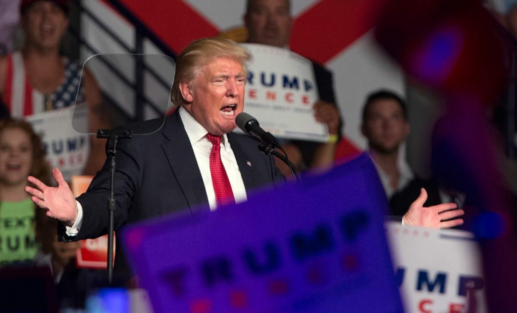 Republican presidential candidate Donald Trump speaks during a campaign rally at Germain Arena Monday Sept. 19 2016 in Ft. Myers Fla