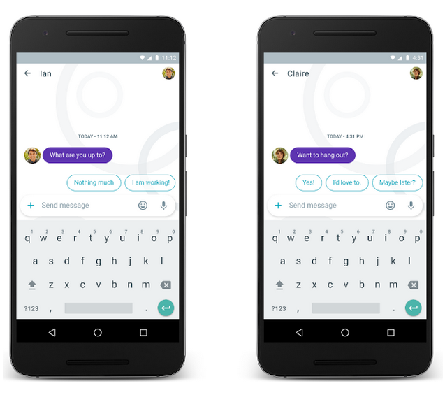 Google Allo presents users with several options that they can simply tap to send a reply to messages. Image Google Research Blog