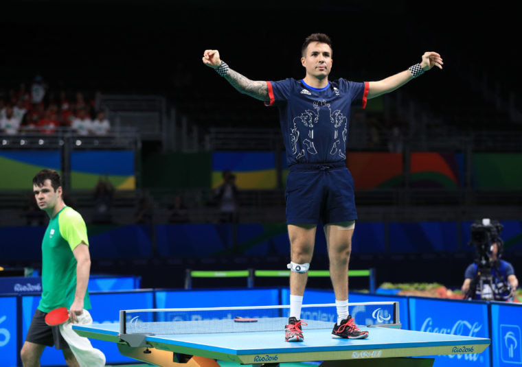 Great Britain's Will Bayley celebrates winning the Class 7 Singles Table Tennis Gold Medal